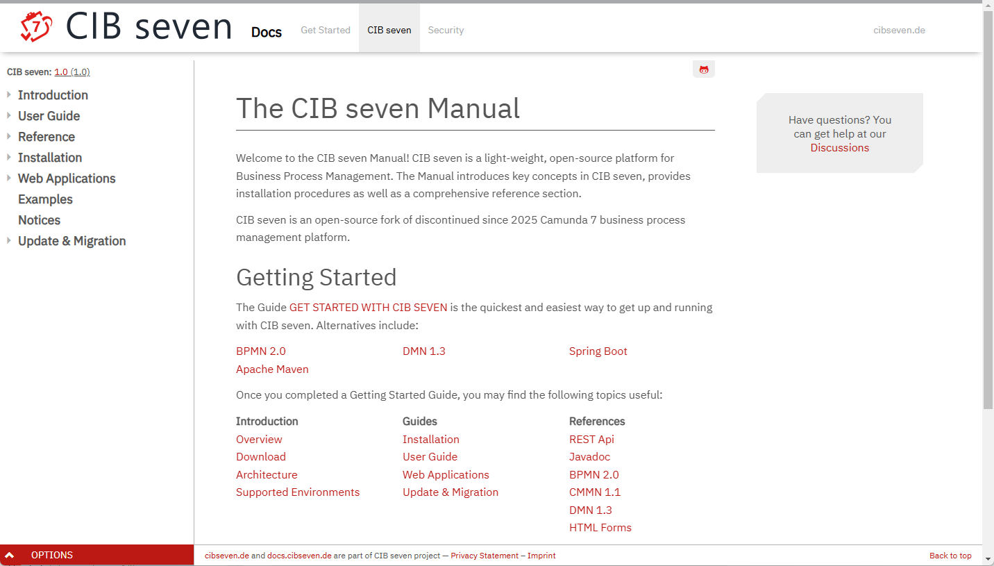 Screenshot of the documentation